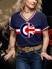 Women's Retro Northern Soul Print Casual V-Neck Tee