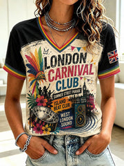 Women's Caribbean London Festival Notting Hill Carnival Printed V-neck T-shirt