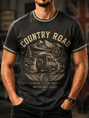 Men's Retro Car Culture Print Casual Tee
