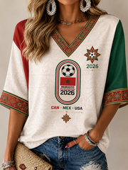 Women's MOROCCO Printed Mid-length Sleeves V-Neck T-Shirt