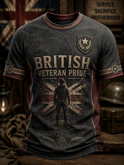 Men's Retro British Veteran Print Casual Tee