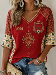 Women’s 2026 Morocco Football V-Neck Tops