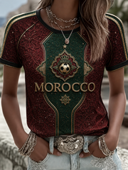 Women's Morocco Football Printed round neck short sleeve T-shirt