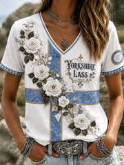 Women's Yorkshire Day White Roses Art Printed short-sleeved T-shirt