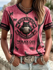 Women's Sunderland Football Lover Black Cats Art Printed T-shirt
