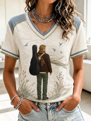 Women's Glen Memory Printed V-neck T-shirt