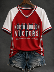 Women's Gift For Football Fans V-neck off-shoulder short-sleeved T-shirt