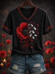 Women's Remembrance Day Printed V-neck T-shirt