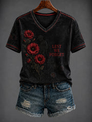 Women's Remembrance Day Printed V-neck T-shirt