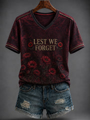 Women's Remembrance Day Printed V-neck T-shirt