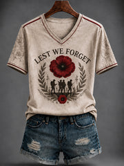 Women's Remembrance Day Printed V-neck T-shirt