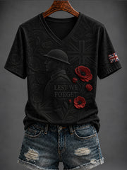 Women's Remembrance Day Printed V-neck T-shirt