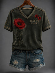 Women's Remembrance Day Printed V-neck T-shirt