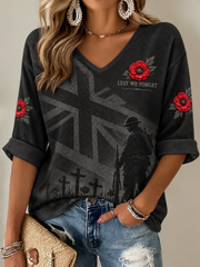 Women's Remembrance Day Mid-length Sleeves V-Neck T-Shirt