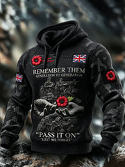 Men's Remembrance Day Lest We Forget Checkered Cotton Hoodie