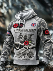 Men's Remembrance Day Lest We Forget Checkered Cotton Hoodie