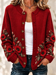Women's Remembrance Day Floral Cardigan-Style Knit Jacket