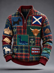 Men's Scottish Christmas Printed Zip-Up Hoodie