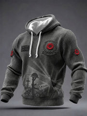 Men's Lest We Forget Print Checkered Cotton Hoodie