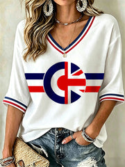 Women's Men's Retro Northern Soul Print Casual V-Neck Tee