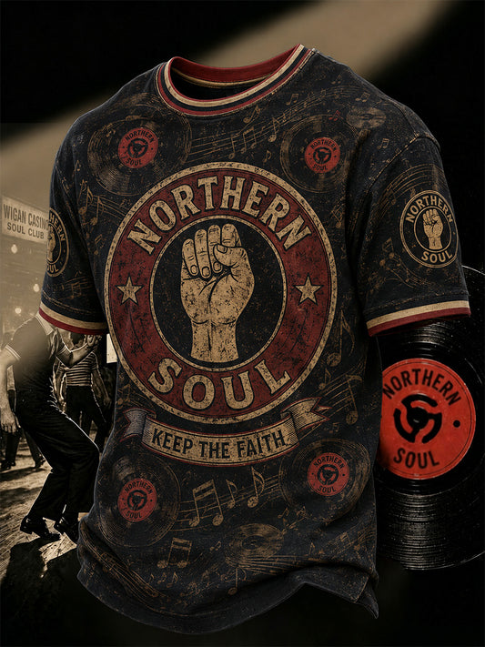 Men's Retro Northern Soul Keep The Faith Print Casual Tee