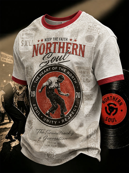 Men's Retro Northern Soul Keep The Faith Print Casual Tee