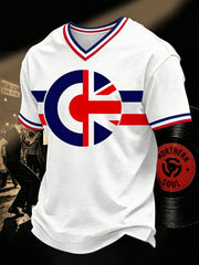 Men's  Retro Northern Soul Print V-neck Tee