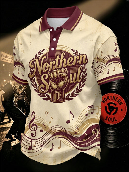Men's Retro Northern Soul Print Casual Polo