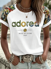 Women's Lemon Roses Music Lover Printed round neck short sleeve T-shirt