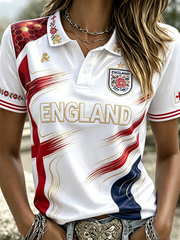 Women's UK Football Lover England Printed polo T-shirt