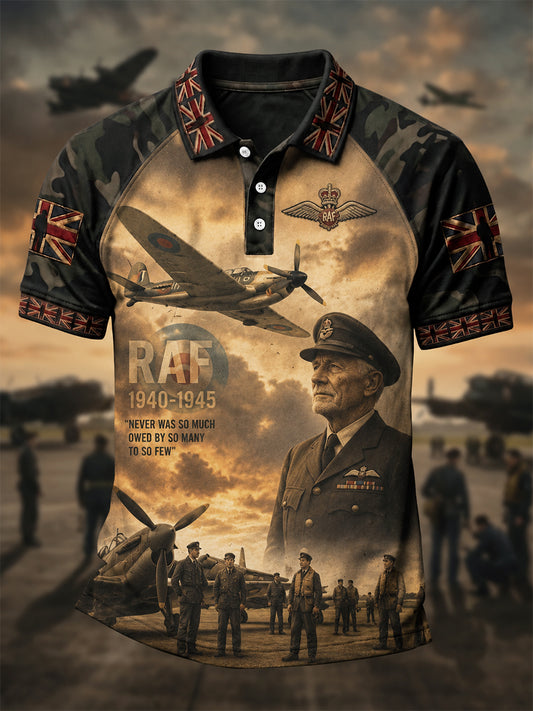 Men's Retro UK Flag RAF Veteran Camouflage Print Casual Polo