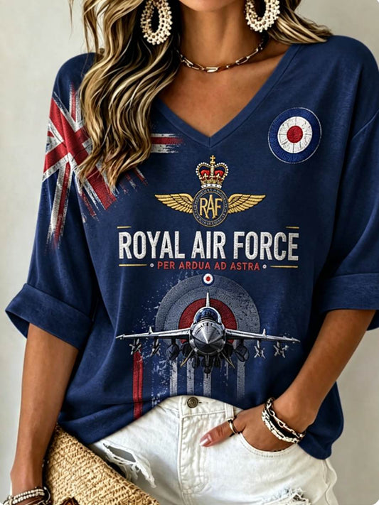 Women's Mid-length Sleeves V-Neck T-Shirt