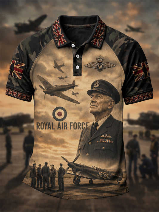 Men's Retro UK Flag RAF Veteran Camouflage Print Casual Polo