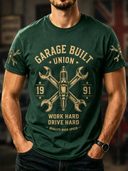 Men's Retro Car Culture Print Casual Tee