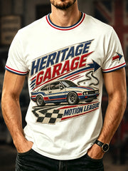 Men's Retro Car Culture Print Casual Tee