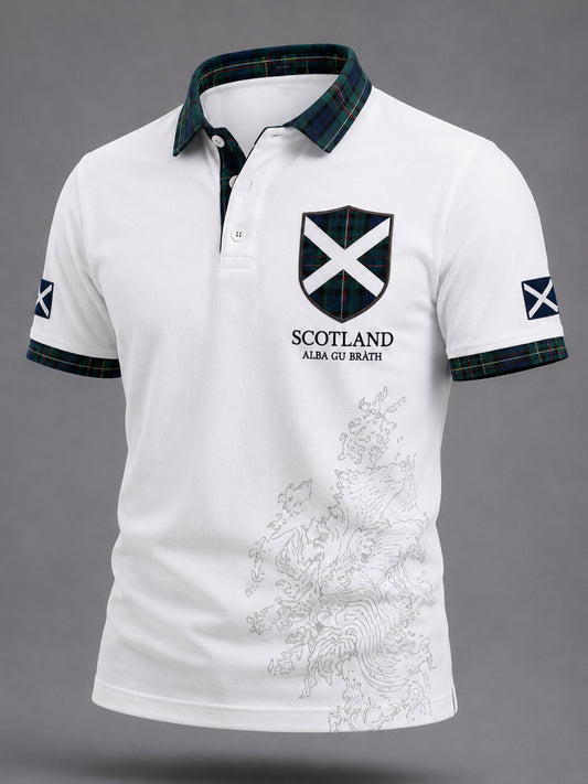 Men's Scottish Plaid Print Casual Polo