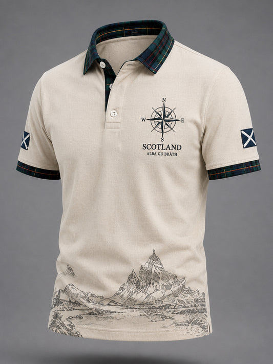 Men's Scottish Plaid Print Casual Polo