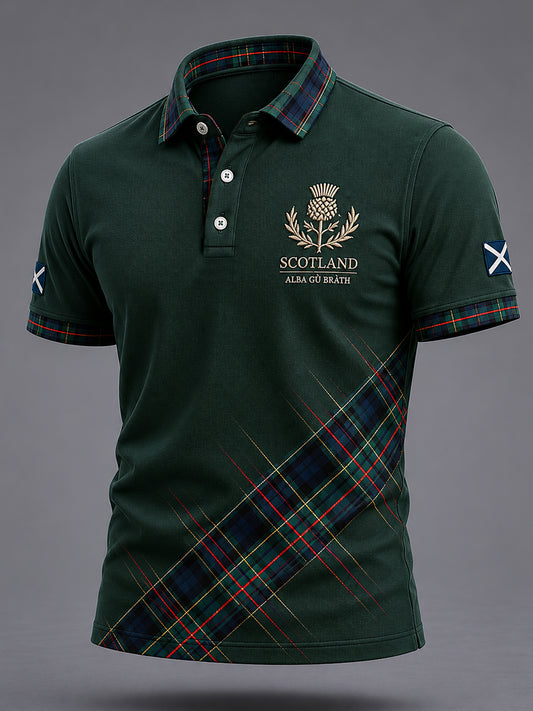 Men's Scottish Plaid Print Casual Polo