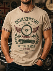 Men's Retro Car Culture Print Casual Tee