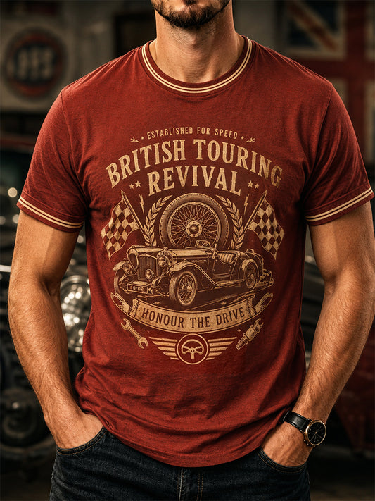 Men's Retro Car Culture Print Casual Tee
