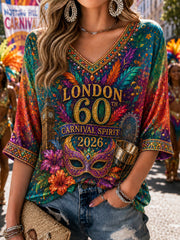 Women's 60th Anniversary Carnival Graphic V-Neck T-Shirt