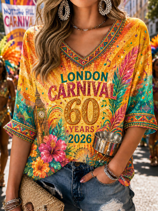 Women's 60th Anniversary Carnival Graphic V-Neck T-Shirt