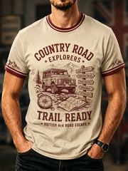 Men's Retro Car Culture Print Casual Tee
