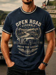 Men's Retro Car Culture Print Casual Tee