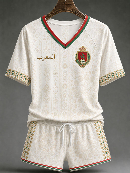 Women's 2026 Morocco Football V-Neck T-Shirts
