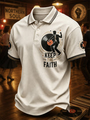 Men's Retro Northern Soul Keep The Faith Print Casual Polo