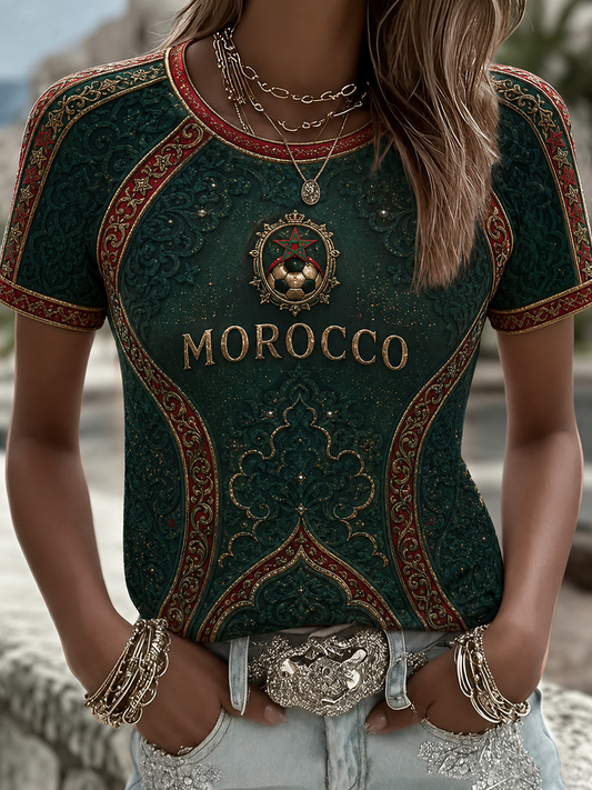Women's Morocco Football Printed round neck short sleeve T-shirt
