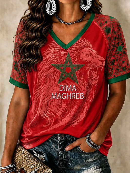 Women's Moroccan Soccer V-Neck T-Shirts