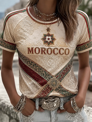 Women's Morocco Football Printed round neck short sleeve T-shirt