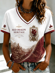 Women's Welsh Dragon Printed V-neck T-shirt
